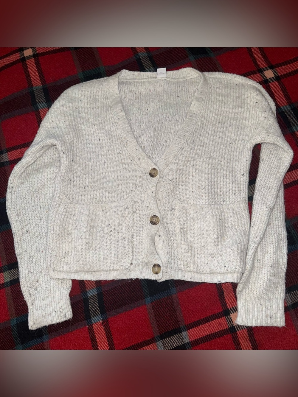Old Navy Ivory Speckled V-Neck Button Cardigan